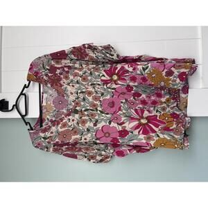 Natural Life Boho Easy V Neck Top in Pink Floral Size XL Preowned